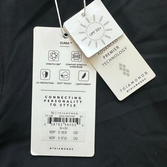 7Diamonds Black, Zuma, UV Protected, Chino Golf Pants NWT- 32x32 - Picture 6 of 11